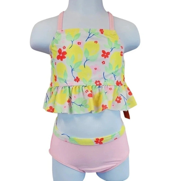 12m Baby Girls Pink and Flower 3pc Tankini, Girls Summer Swimwear Swimsuit - Picture 2 of 6